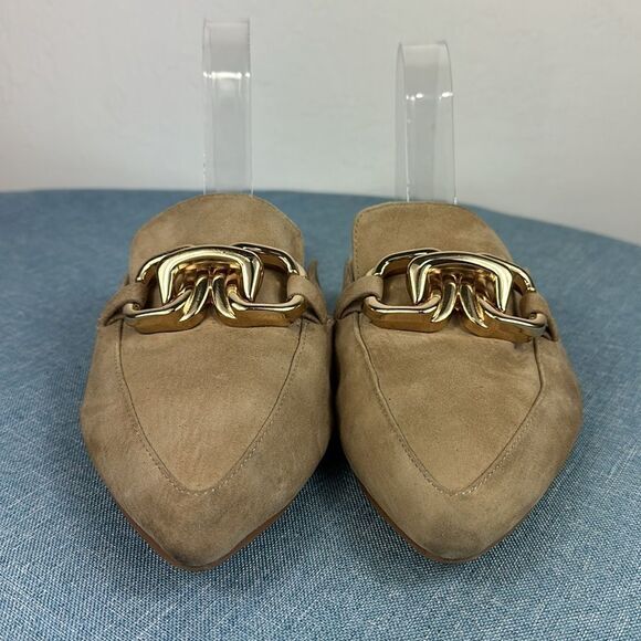 Steve Madden Friends Tan Suede Chain Pointed-Toe Loafer Slides Size 10 M - Picture 4 of 8